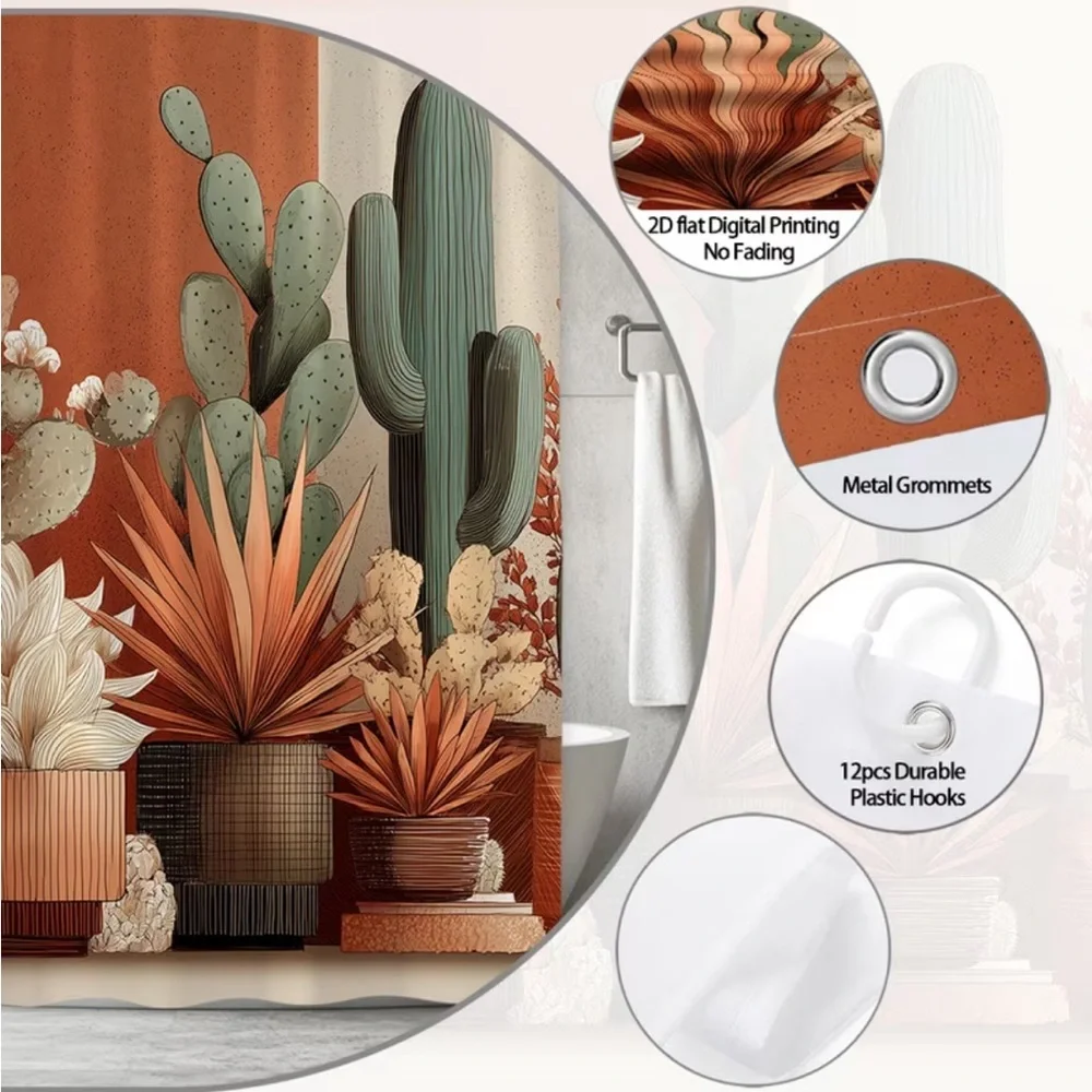 🌵 Southwestern Cactus Shower Curtain Boho Desert Bathroom Decor 70x70